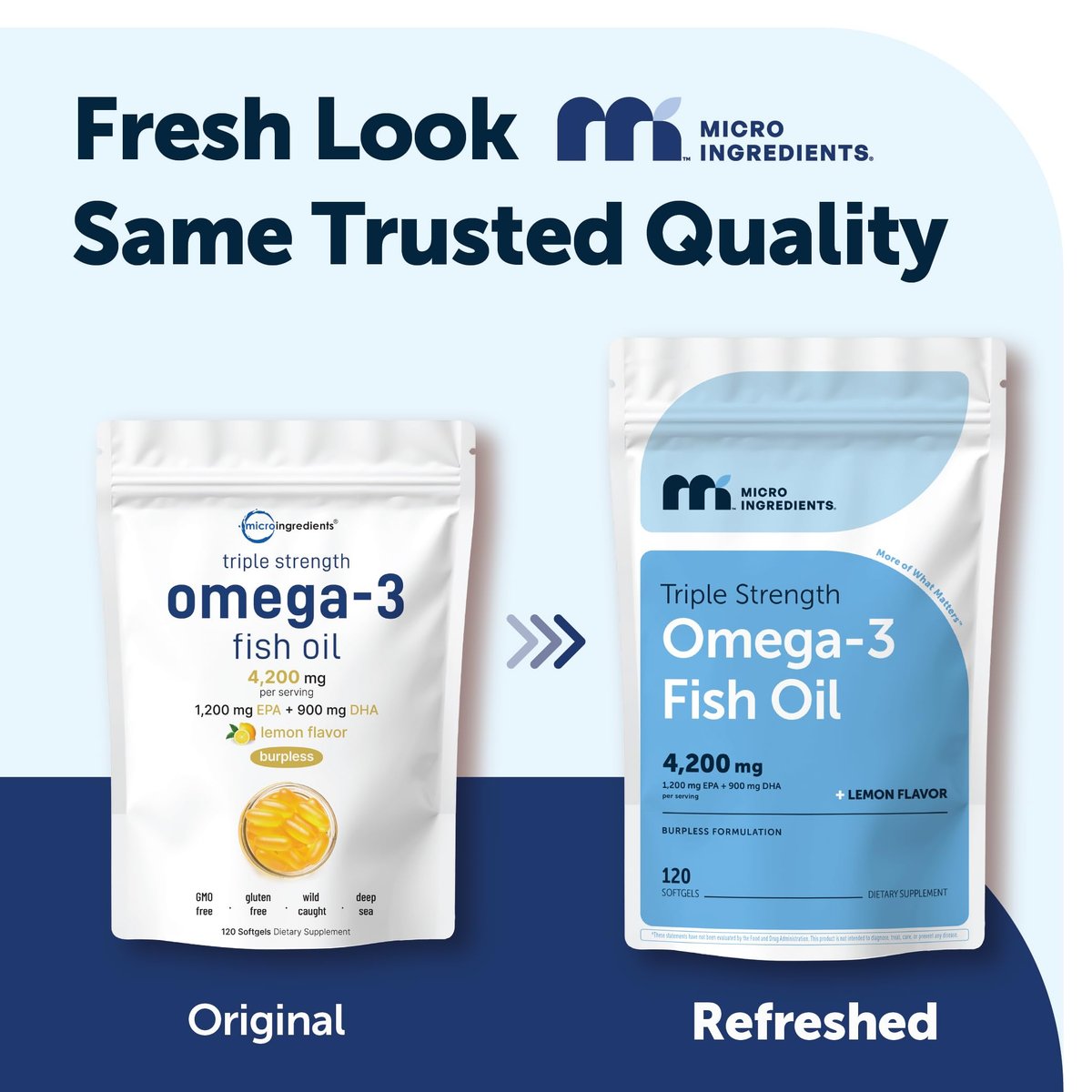 Micro Ingredients Omega 3 Fischöl Kapseln 4200mg pro Portion, 120 Softgels – Zitronengeschmack – ohne Aufstoßen | EPA 1200mg + DHA 900mg | Tiefseefisch