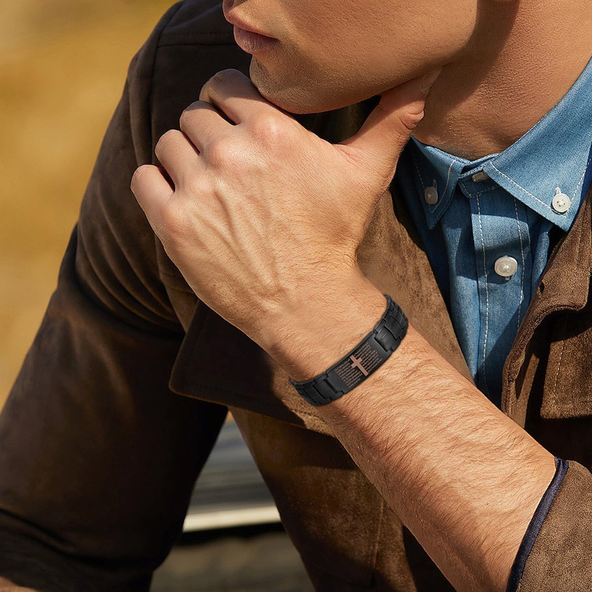 MagEnergy Kupfer Kreuz Armband für Herren - Ultra Starkes Magnetisches Kupfer Herren Kreuzarmband - Verstellbares Kupferarmband mit Größenwerkzeug und Schmuckbox (Schwarz)