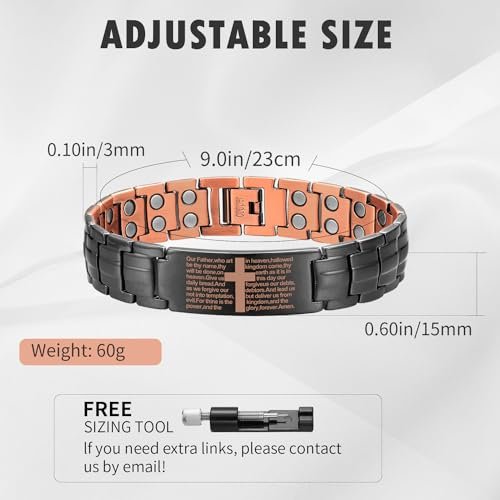 MagEnergy Kupfer Kreuz Armband für Herren - Ultra Starkes Magnetisches Kupfer Herren Kreuzarmband - Verstellbares Kupferarmband mit Größenwerkzeug und Schmuckbox (Schwarz)