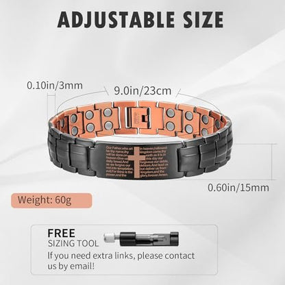MagEnergy Kupfer Kreuz Armband für Herren - Ultra Starkes Magnetisches Kupfer Herren Kreuzarmband - Verstellbares Kupferarmband mit Größenwerkzeug und Schmuckbox (Schwarz)