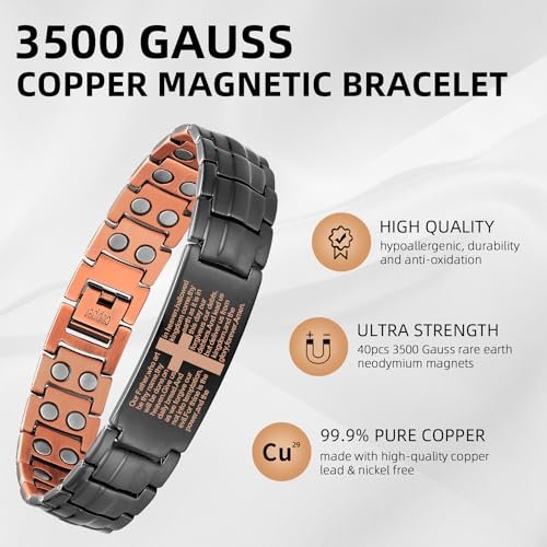 MagEnergy Kupfer Kreuz Armband für Herren - Ultra Starkes Magnetisches Kupfer Herren Kreuzarmband - Verstellbares Kupferarmband mit Größenwerkzeug und Schmuckbox (Schwarz)