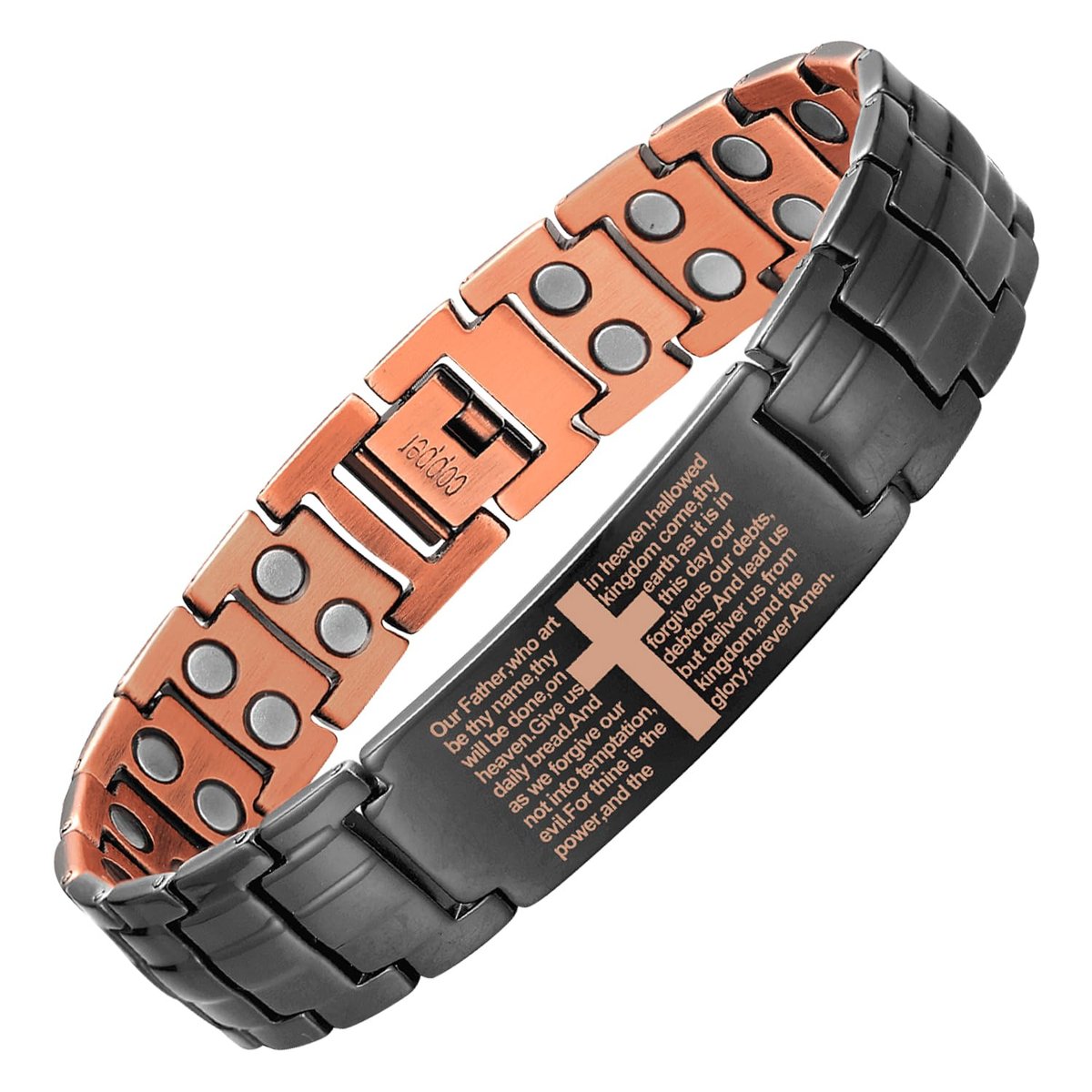 MagEnergy Kupfer Kreuz Armband für Herren - Ultra Starkes Magnetisches Kupfer Herren Kreuzarmband - Verstellbares Kupferarmband mit Größenwerkzeug und Schmuckbox (Schwarz)