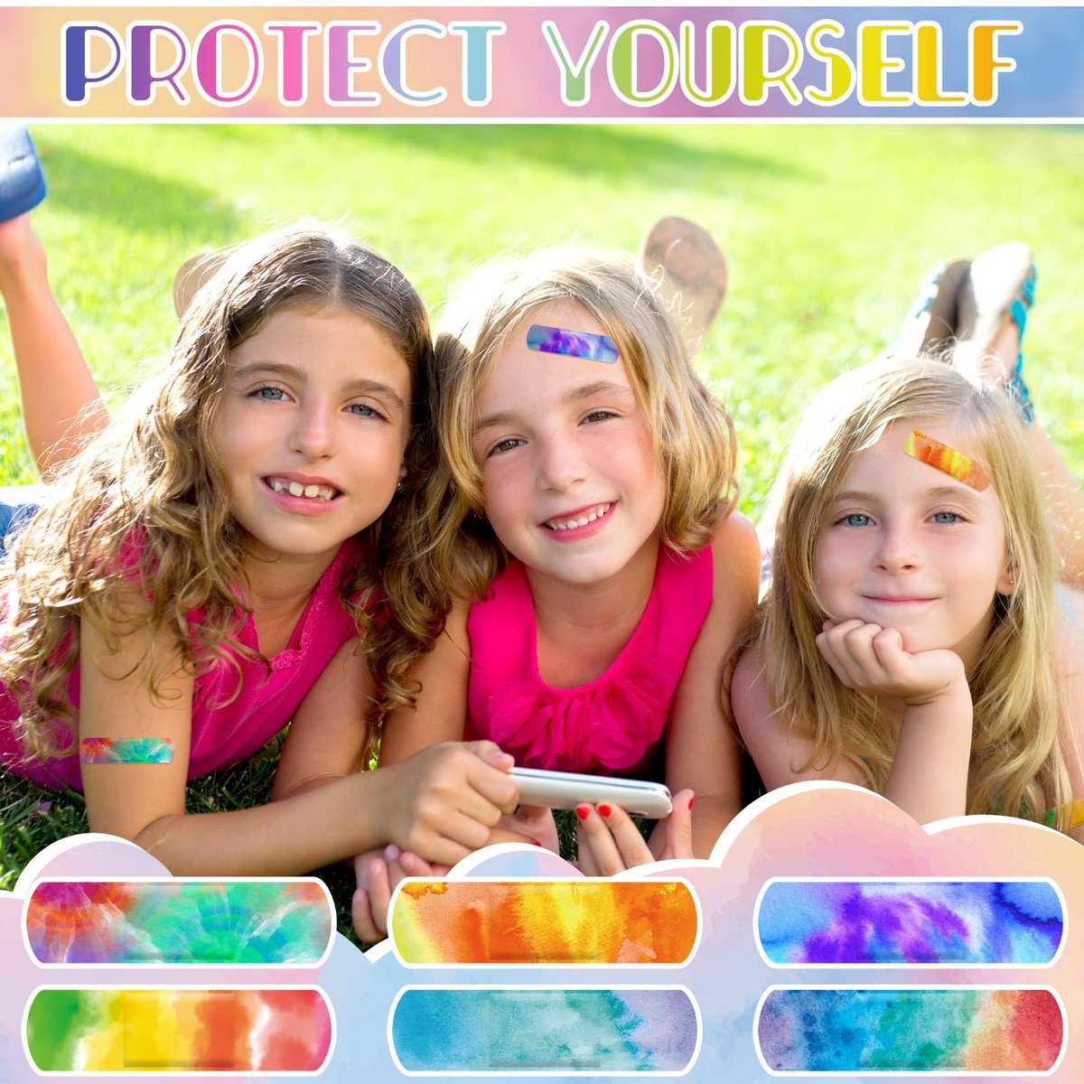 Panelee 120 Stück Kinderpflaster 7,2 x 1,9 cm Buntes Design Flexible wasserdichte Pflaster Bulk Atmungsaktiver Streifen für Erste Hilfe & Wundversorgung (Tie Dye Stil)