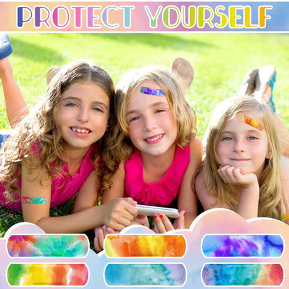 Panelee 120 Stück Kinderpflaster 7,2 x 1,9 cm Buntes Design Flexible wasserdichte Pflaster Bulk Atmungsaktiver Streifen für Erste Hilfe & Wundversorgung (Tie Dye Stil)