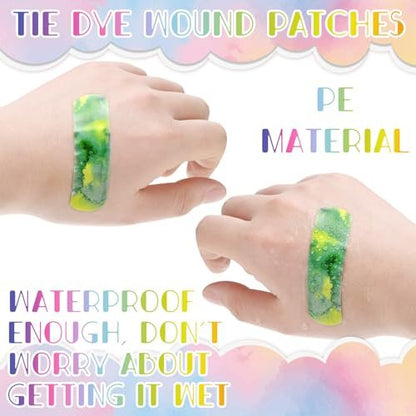 Panelee 120 Stück Kinderpflaster 7,2 x 1,9 cm Buntes Design Flexible wasserdichte Pflaster Bulk Atmungsaktiver Streifen für Erste Hilfe & Wundversorgung (Tie Dye Stil)