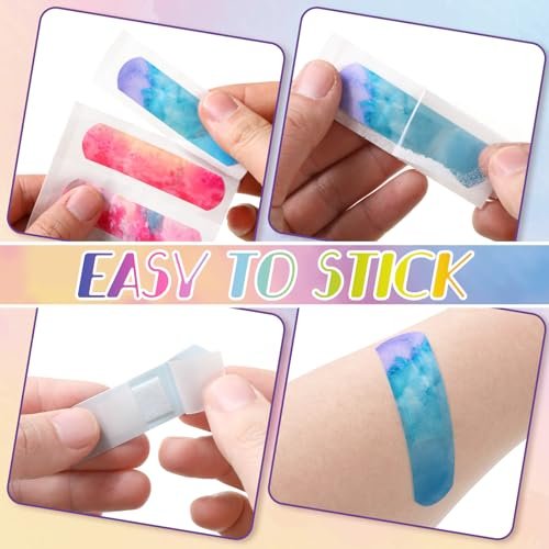 Panelee 120 Stück Kinderpflaster 7,2 x 1,9 cm Buntes Design Flexible wasserdichte Pflaster Bulk Atmungsaktiver Streifen für Erste Hilfe & Wundversorgung (Tie Dye Stil)
