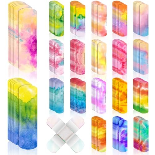 Panelee 120 Stück Kinderpflaster 7,2 x 1,9 cm Buntes Design Flexible wasserdichte Pflaster Bulk Atmungsaktiver Streifen für Erste Hilfe & Wundversorgung (Tie Dye Stil)