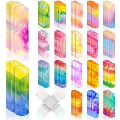 Panelee 120 Stück Kinderpflaster 7,2 x 1,9 cm Buntes Design Flexible wasserdichte Pflaster Bulk Atmungsaktiver Streifen für Erste Hilfe & Wundversorgung (Tie Dye Stil)