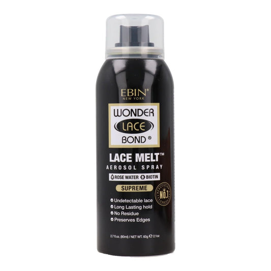 EBIN NEW YORK Wonder Lace Bond Lace Melt Aerosol Spray mit Rosenwasser + Biotin | Extra fester Halt Wig Adhesive Spray | Beruhigendes, feuchtigkeitsspendendes Finish | 80 ml