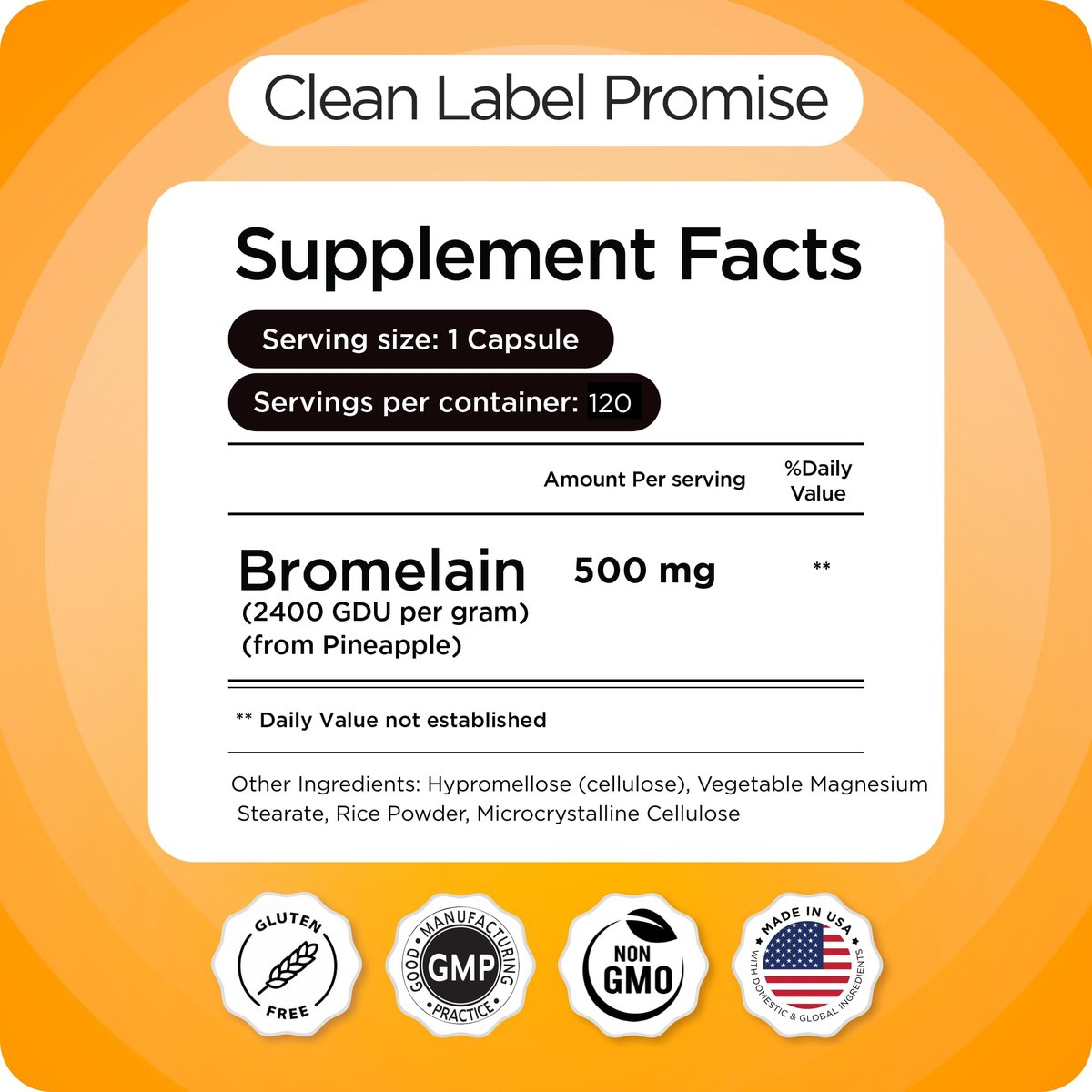 Balancebreens Bromelain 500mg Veggie-Kapseln – 2400 GDU Ananas-Extrakt für Gelenkunterstützung, natürliche Schwellungslinderung und gesunde Verdauung – 120 Kapseln hergestellt in den USA