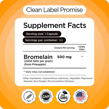 Balancebreens Bromelain 500mg Veggie-Kapseln – 2400 GDU Ananas-Extrakt für Gelenkunterstützung, natürliche Schwellungslinderung und gesunde Verdauung – 120 Kapseln hergestellt in den USA