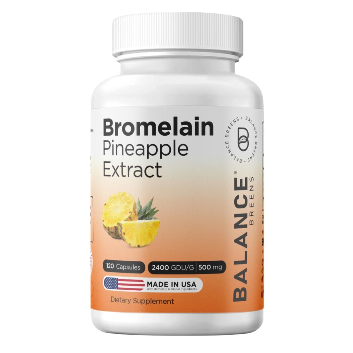 Balancebreens Bromelain 500mg Veggie-Kapseln – 2400 GDU Ananas-Extrakt für Gelenkunterstützung, natürliche Schwellungslinderung und gesunde Verdauung – 120 Kapseln hergestellt in den USA
