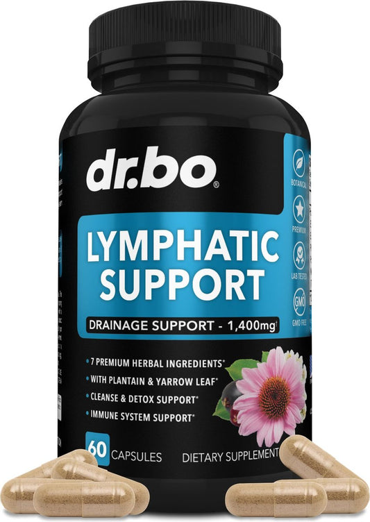 DR. BO Lymphatische Drainage Nahrungsergänzungsmittel Kapseln - Lymphsystem Unterstützung mit Echinacea für Beine, Hals & Knoten - Kräuterreinigung für den Lymphknoten-Detox