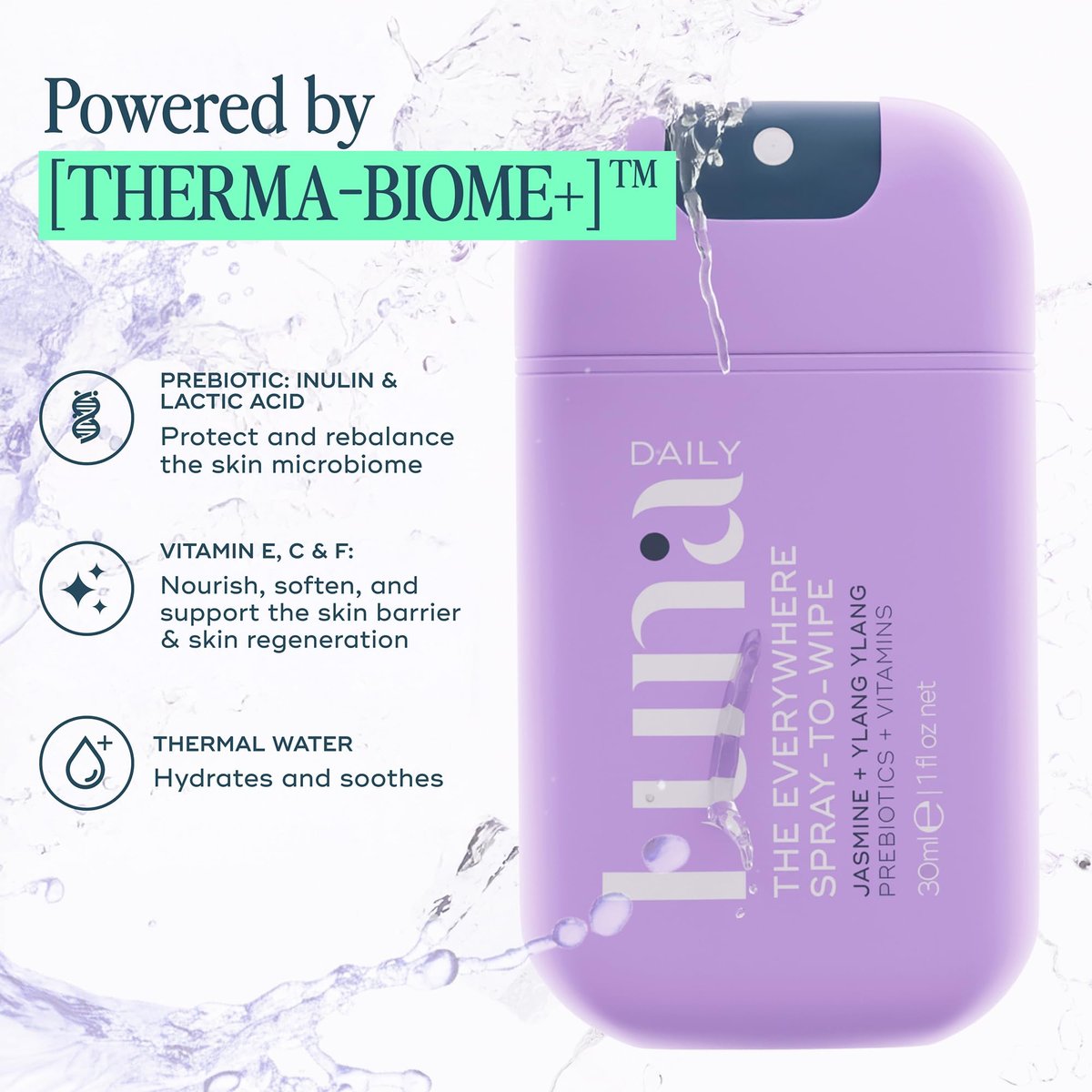Luna Daily Mini Body Cleansing Spray – Sanfter Reinigungsspray für die Intimzone & den ganzen Körper, pH-neutral, feuchtigkeitsspendend, mit Jasmin & Ylang Ylang, 30 ml