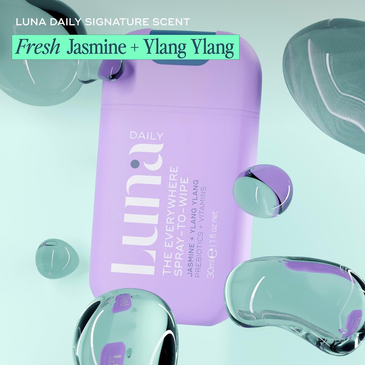 Luna Daily Mini Body Cleansing Spray – Sanfter Reinigungsspray für die Intimzone & den ganzen Körper, pH-neutral, feuchtigkeitsspendend, mit Jasmin & Ylang Ylang, 30 ml