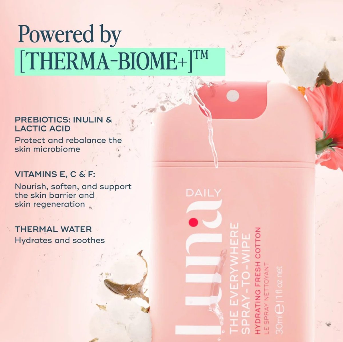 Luna Daily Body Cleansing Spray | Feuchtigkeitsspendender pH-ausgeglichener Körpernebel für die Intimhygiene | Sanfte & pflegende Reinigung für Frauen – 30 ml Reisegröße