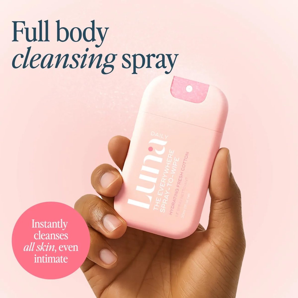 Luna Daily Body Cleansing Spray | Feuchtigkeitsspendender pH-ausgeglichener Körpernebel für die Intimhygiene | Sanfte & pflegende Reinigung für Frauen – 30 ml Reisegröße
