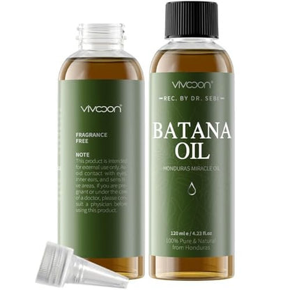 Vivccon Batana Öl für Haarwachstum, 100% reines & natürliches rohes Batana Öl, Dr. Sebi Bio aus Honduras, Pflege für Haardichte, Kopfhaut & Haut, 125 ml, 1 Flasche mit 2 Kapseln