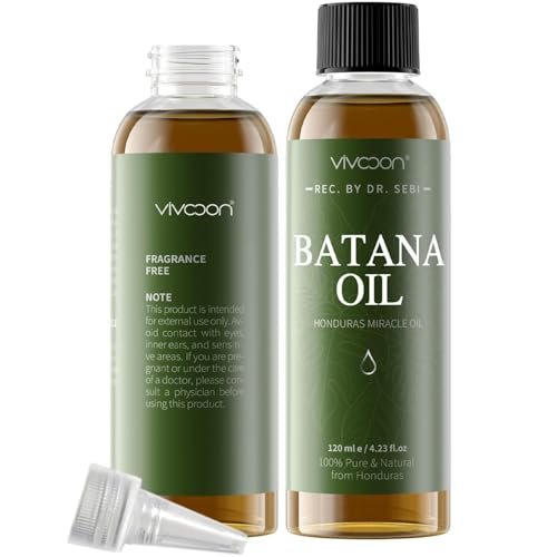 Vivccon Batana Öl für Haarwachstum, 100% reines & natürliches rohes Batana Öl, Dr. Sebi Bio aus Honduras, Pflege für Haardichte, Kopfhaut & Haut, 125 ml, 1 Flasche mit 2 Kapseln