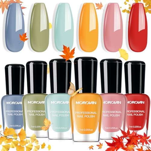Morovan Nagellack Set Fingernägel: Herbst Schnell trocknendes Nagellack Kit Herbstorange Reguläre Bulk 0.25 oz Finger Nagellack Packung Glänzender Zehennagellack DIY Geschenke für Frauen
