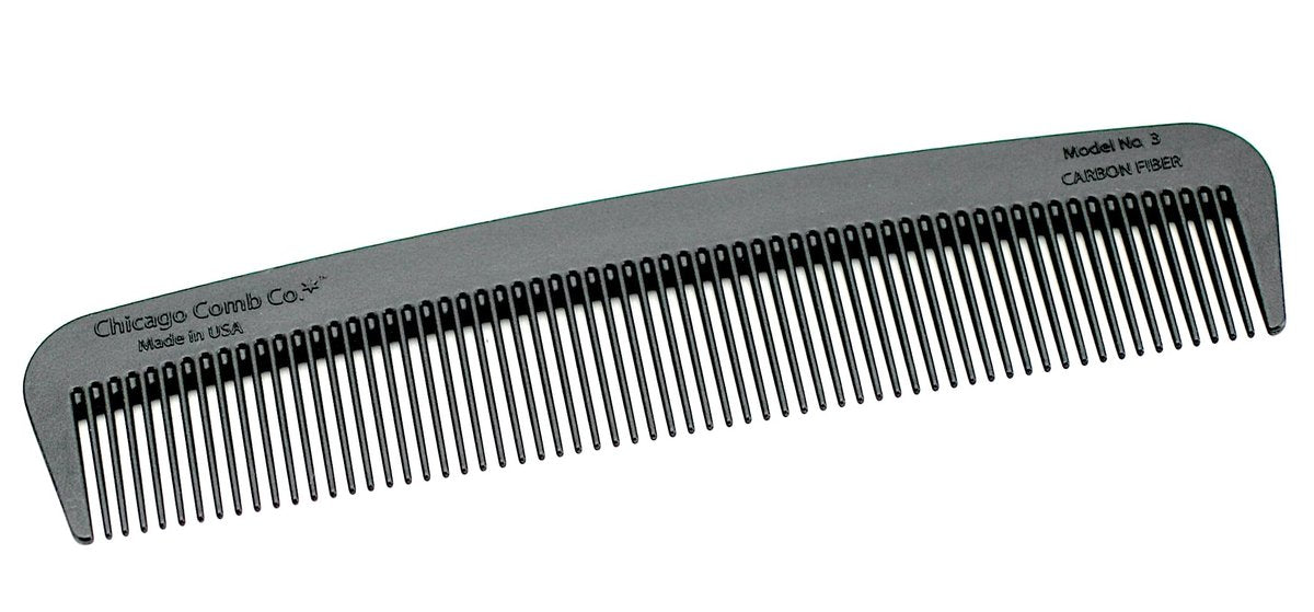 Chicago Comb Modell 3 Carbon Fiber – Antistatischer Feinzahnkamm aus den USA, 14 cm, für Haare & Bärte, Taschen- & Reisekamm