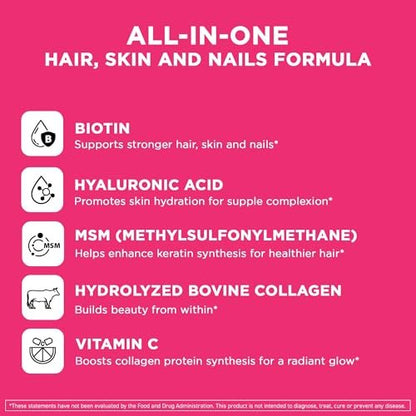 Vital Vitamins Biotin-Komplex Kapseln – mit Hyaluronsäure, MSM, Kollagen & Vitamin C – Nahrungsergänzungsmittel für Haar, Haut & Nägel – 60 Kapseln