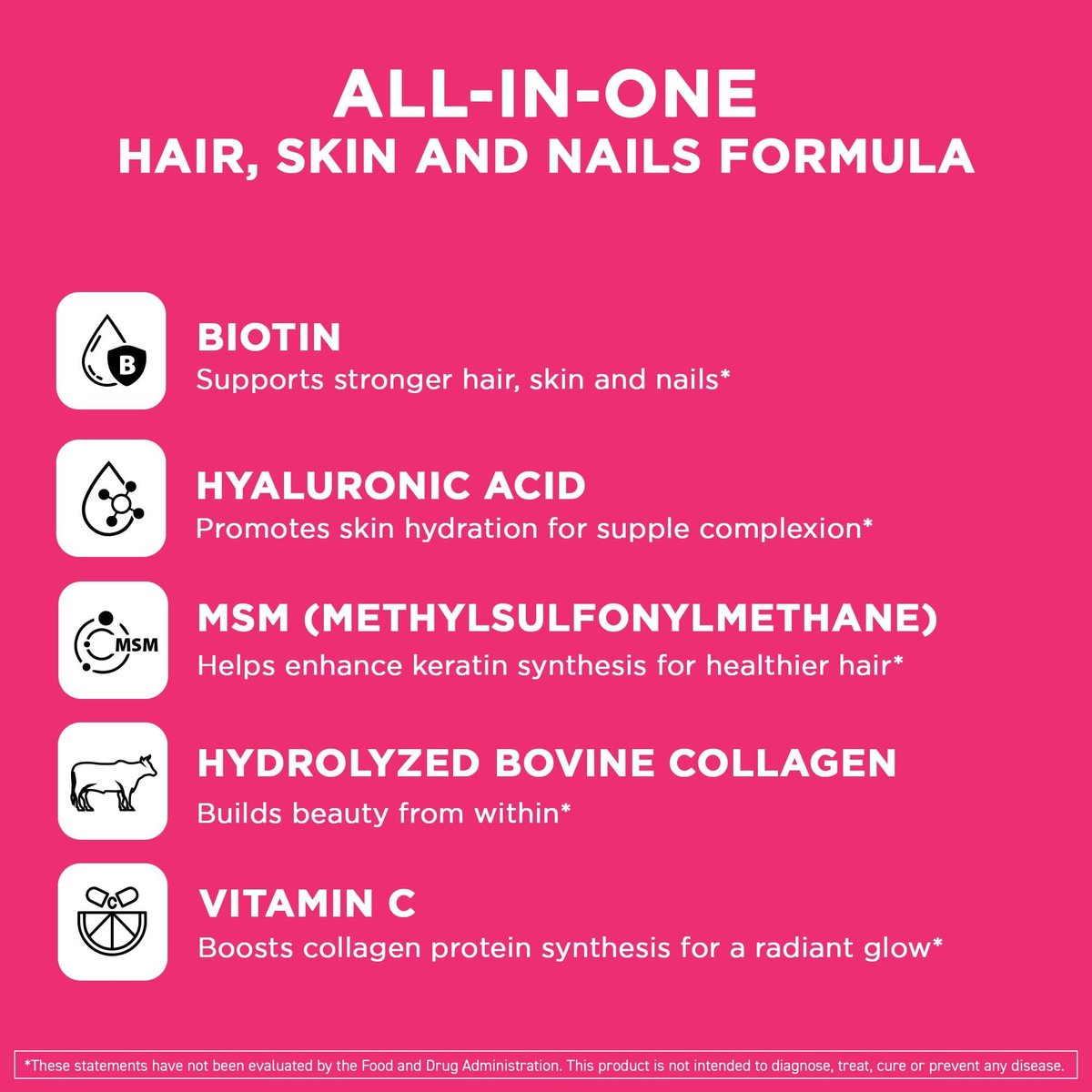 Vital Vitamins Biotin-Komplex Kapseln – mit Hyaluronsäure, MSM, Kollagen & Vitamin C – Nahrungsergänzungsmittel für Haar, Haut & Nägel – 60 Kapseln