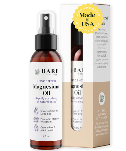 Bare Botanics Magnesiumöl Spray 4oz Ungiftig | Topisches Magnesiumchlorid-Mist aus dem Toten Meer | Handgefertigt in Madison, WI