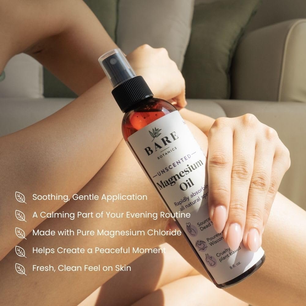 Bare Botanics Magnesiumöl Spray 4oz Ungiftig | Topisches Magnesiumchlorid-Mist aus dem Toten Meer | Handgefertigt in Madison, WI