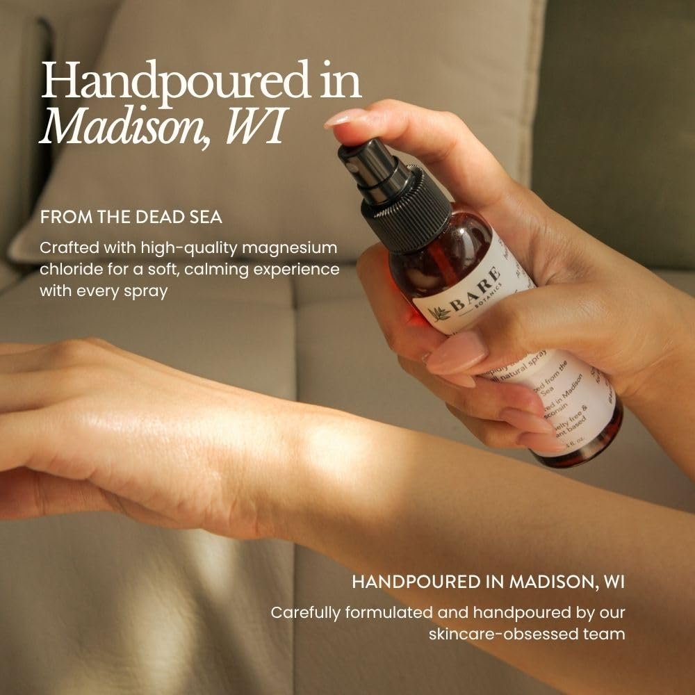 Bare Botanics Magnesiumöl Spray 4oz Ungiftig | Topisches Magnesiumchlorid-Mist aus dem Toten Meer | Handgefertigt in Madison, WI