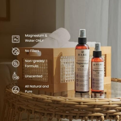 Bare Botanics Magnesiumöl Spray 4oz Ungiftig | Topisches Magnesiumchlorid-Mist aus dem Toten Meer | Handgefertigt in Madison, WI