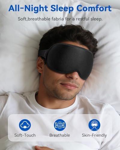 Gewichtete Schlafmaske für Männer mit 3D-Kontur, Null Augenbelastung, Wimpernfreundliche Vertiefungen, Verstellbarer Gleitverschluss, Büro-Nickerchen & Geschäftsreise-Unverzichtbar, Entspannungsgeschenk für Ihn (Schwarz)