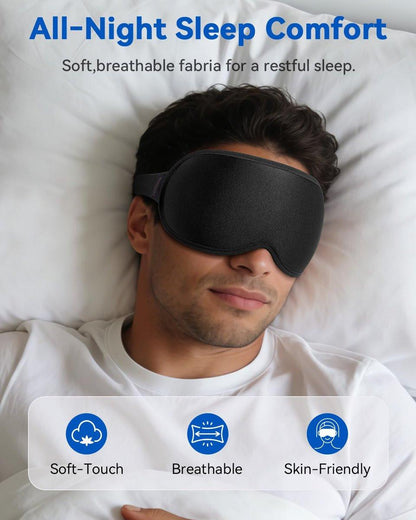 Gewichtete Schlafmaske für Männer mit 3D-Kontur, Null Augenbelastung, Wimpernfreundliche Vertiefungen, Verstellbarer Gleitverschluss, Büro-Nickerchen & Geschäftsreise-Unverzichtbar, Entspannungsgeschenk für Ihn (Schwarz)