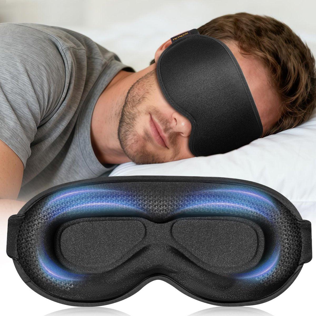 Gewichtete Schlafmaske für Männer mit 3D-Kontur, Null Augenbelastung, Wimpernfreundliche Vertiefungen, Verstellbarer Gleitverschluss, Büro-Nickerchen & Geschäftsreise-Unverzichtbar, Entspannungsgeschenk für Ihn (Schwarz)