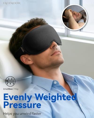 Gewichtete Schlafmaske für Männer mit 3D-Kontur, Null Augenbelastung, Wimpernfreundliche Vertiefungen, Verstellbarer Gleitverschluss, Büro-Nickerchen & Geschäftsreise-Unverzichtbar, Entspannungsgeschenk für Ihn (Schwarz)