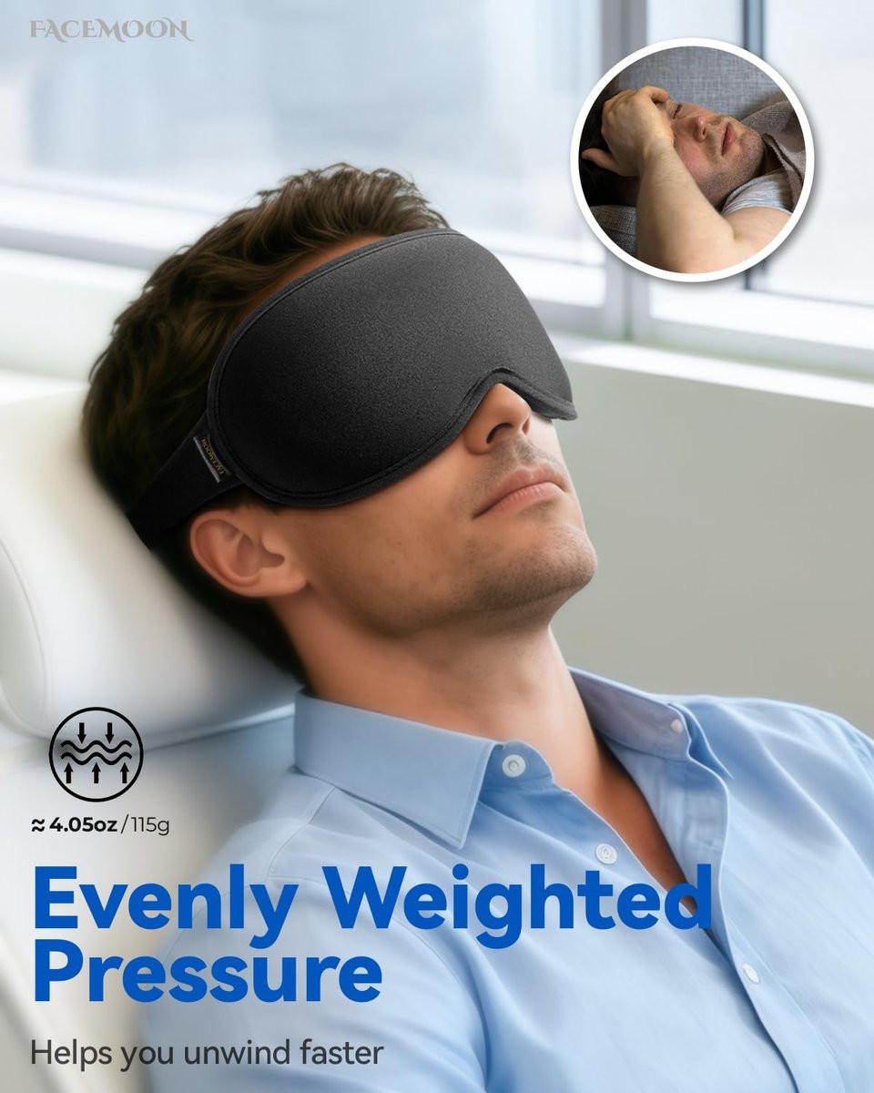 Gewichtete Schlafmaske für Männer mit 3D-Kontur, Null Augenbelastung, Wimpernfreundliche Vertiefungen, Verstellbarer Gleitverschluss, Büro-Nickerchen & Geschäftsreise-Unverzichtbar, Entspannungsgeschenk für Ihn (Schwarz)