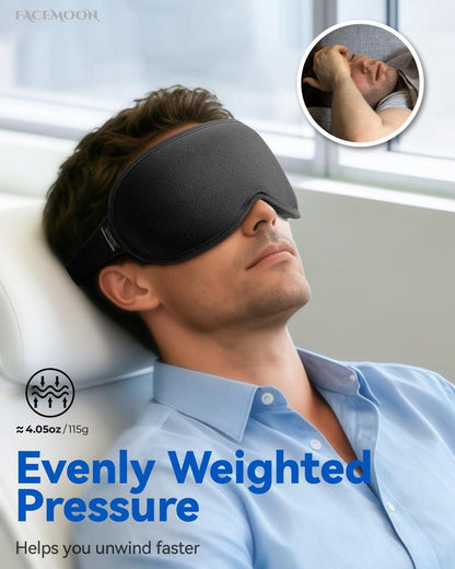 Gewichtete Schlafmaske für Männer mit 3D-Kontur, Null Augenbelastung, Wimpernfreundliche Vertiefungen, Verstellbarer Gleitverschluss, Büro-Nickerchen & Geschäftsreise-Unverzichtbar, Entspannungsgeschenk für Ihn (Schwarz)