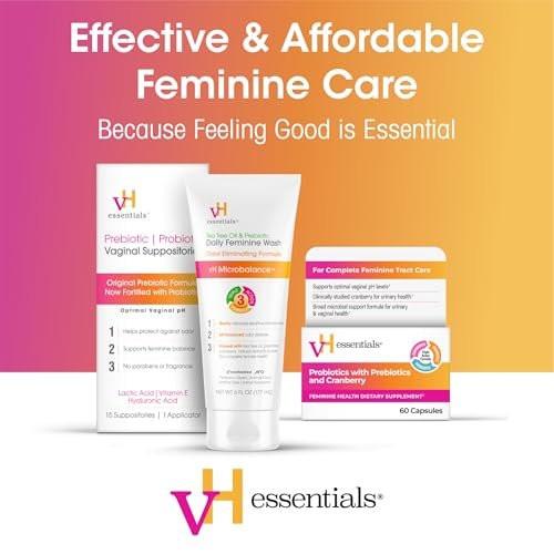 vH essentials Feminin-Reinigungstücher 32 Stk. pH-ausgeglichen, mit Präbiotika, Teebaum & Aloe, beruhigender Hamamelis, geruchsblockierende Formel, für vaginale und perianale Pflege, paraben-, alkohol- und duftstofffrei