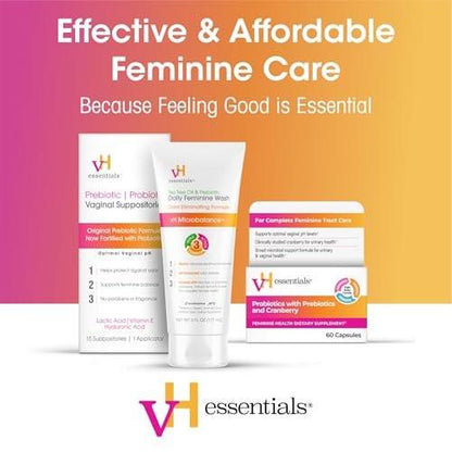 vH essentials Feminin-Reinigungstücher 32 Stk. pH-ausgeglichen, mit Präbiotika, Teebaum & Aloe, beruhigender Hamamelis, geruchsblockierende Formel, für vaginale und perianale Pflege, paraben-, alkohol- und duftstofffrei