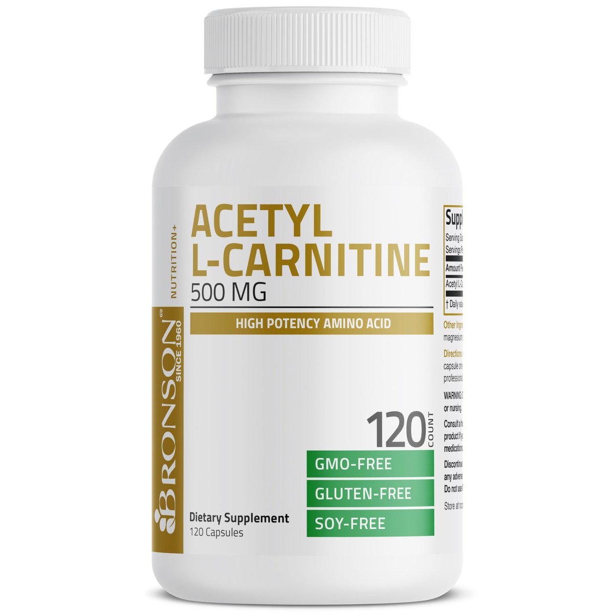 Bronson Acetyl-L-Carnitin 500 mg Hochpotenz Aminosäure - Non-GMO, 120 Kapseln