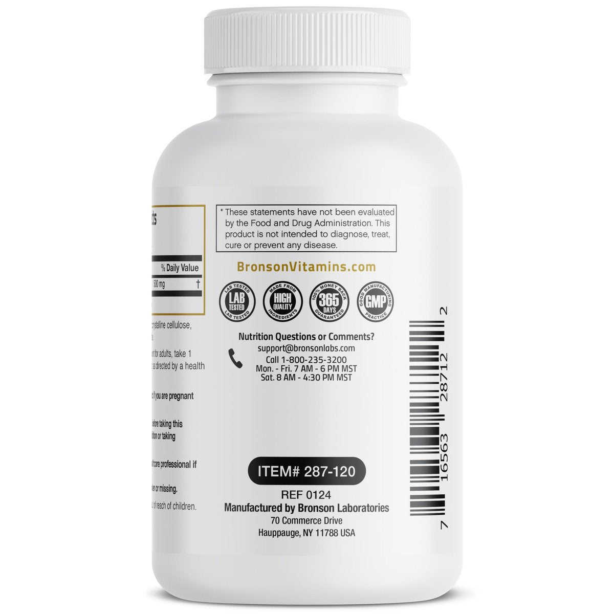Bronson Acetyl-L-Carnitin 500 mg Hochpotenz Aminosäure - Non-GMO, 120 Kapseln