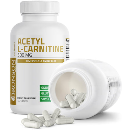 Bronson Acetyl-L-Carnitin 500 mg Hochpotenz Aminosäure - Non-GMO, 120 Kapseln