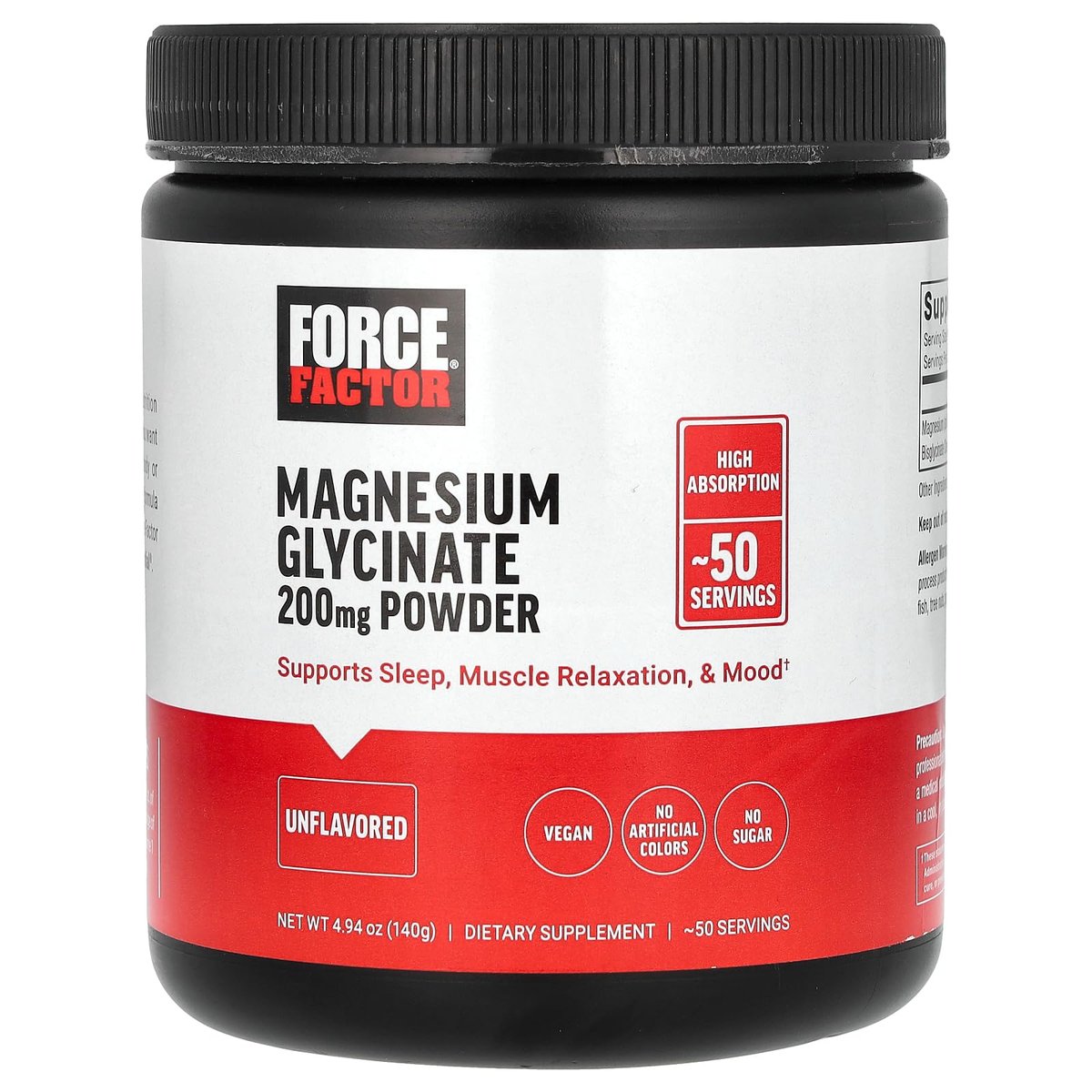 Force Factor Magnesium Glycinat 200mg – Hochdosiertes Magnesium für Schlaf, Muskelentspannung und Stimmung, vegan, 50 Portionen