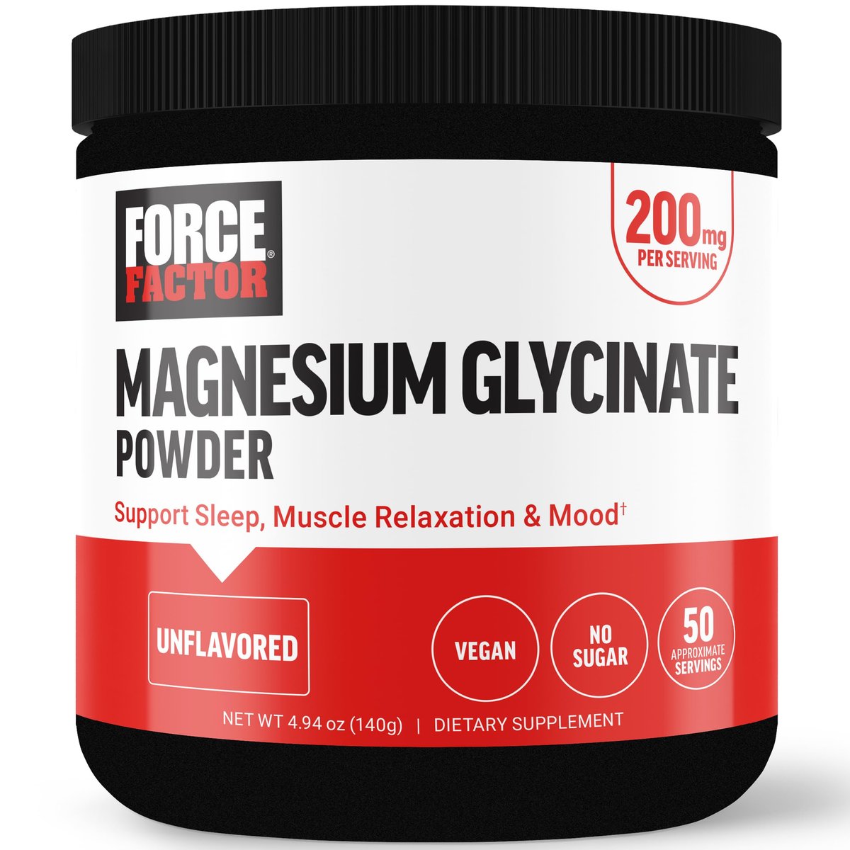 Force Factor Magnesium Glycinat 200mg – Hochdosiertes Magnesium für Schlaf, Muskelentspannung und Stimmung, vegan, 50 Portionen