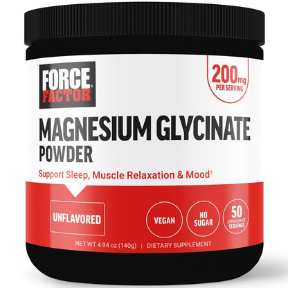 Force Factor Magnesium Glycinat 200mg – Hochdosiertes Magnesium für Schlaf, Muskelentspannung und Stimmung, vegan, 50 Portionen