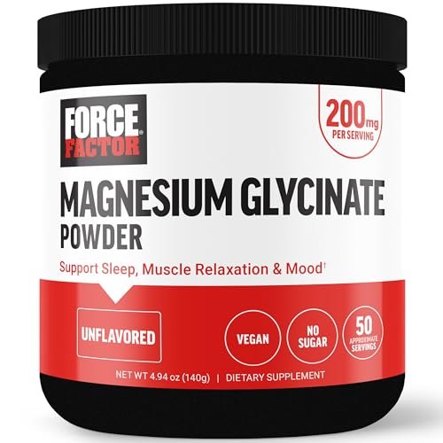 Force Factor Magnesium Glycinat 200mg – Hochdosiertes Magnesium für Schlaf, Muskelentspannung und Stimmung, vegan, 50 Portionen