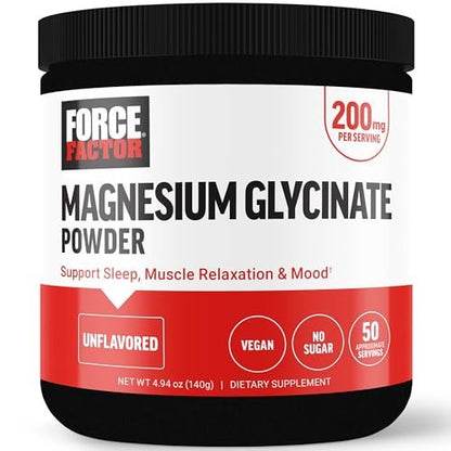 Force Factor Magnesium Glycinat 200mg – Hochdosiertes Magnesium für Schlaf, Muskelentspannung und Stimmung, vegan, 50 Portionen
