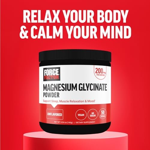 Force Factor Magnesium Glycinat 200mg – Hochdosiertes Magnesium für Schlaf, Muskelentspannung und Stimmung, vegan, 50 Portionen