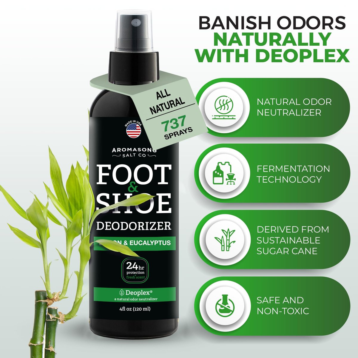 Aromasong Natürlicher Schuhdeodorant & Fußspray – 24-Stunden-Frische, Geruchsentferner für Schuhe & Füße, Extra stark, Erfrischender Duft, 118 ml