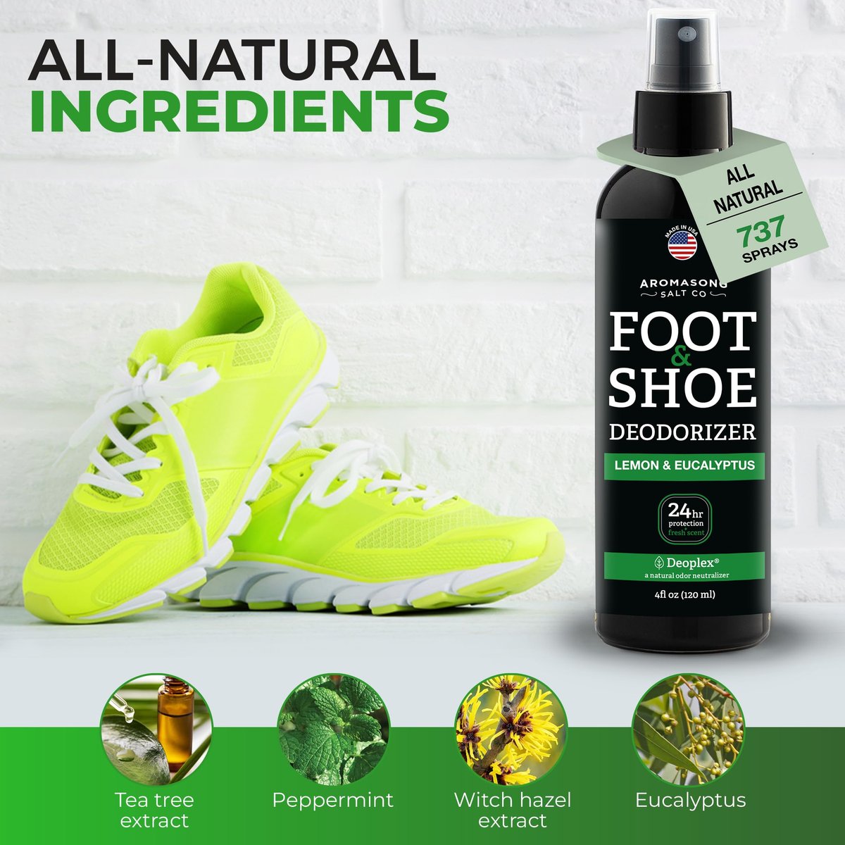 Aromasong Natürlicher Schuhdeodorant & Fußspray – 24-Stunden-Frische, Geruchsentferner für Schuhe & Füße, Extra stark, Erfrischender Duft, 118 ml